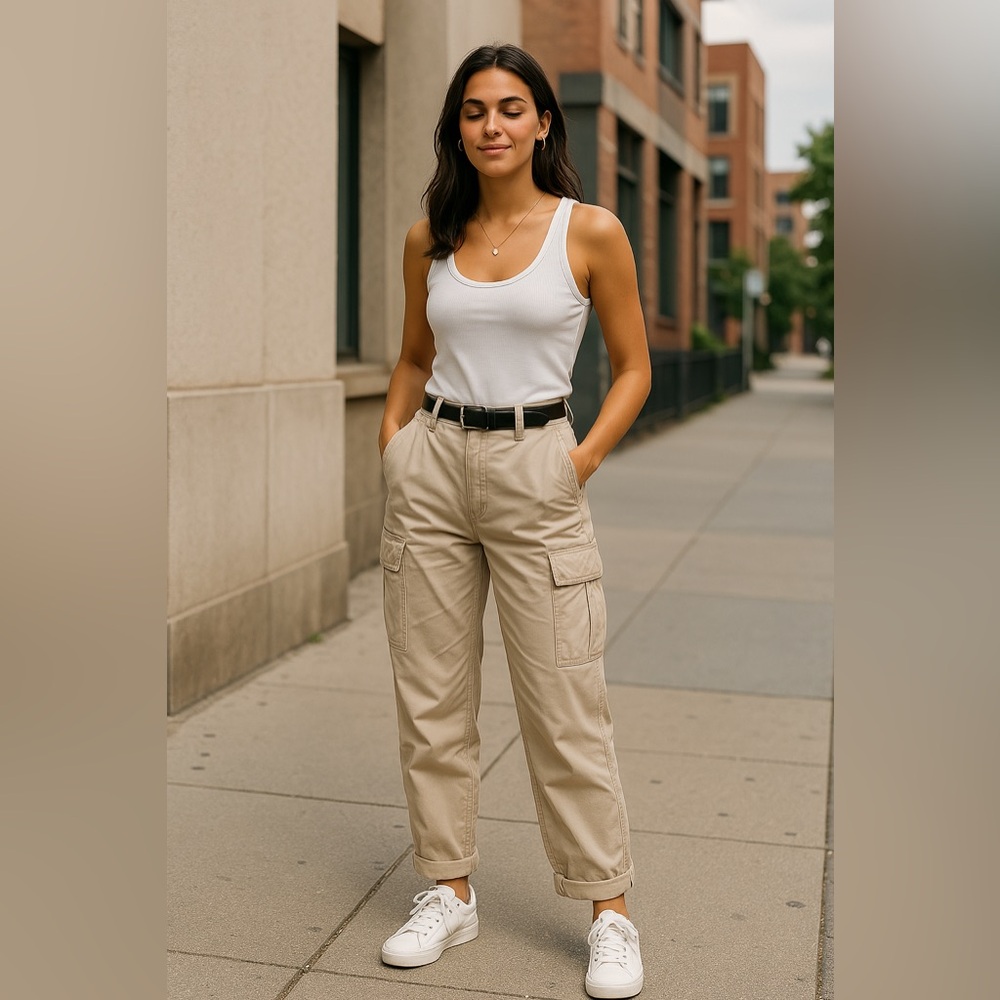 Banana Republic Beige High-Rise Cargo Jeans